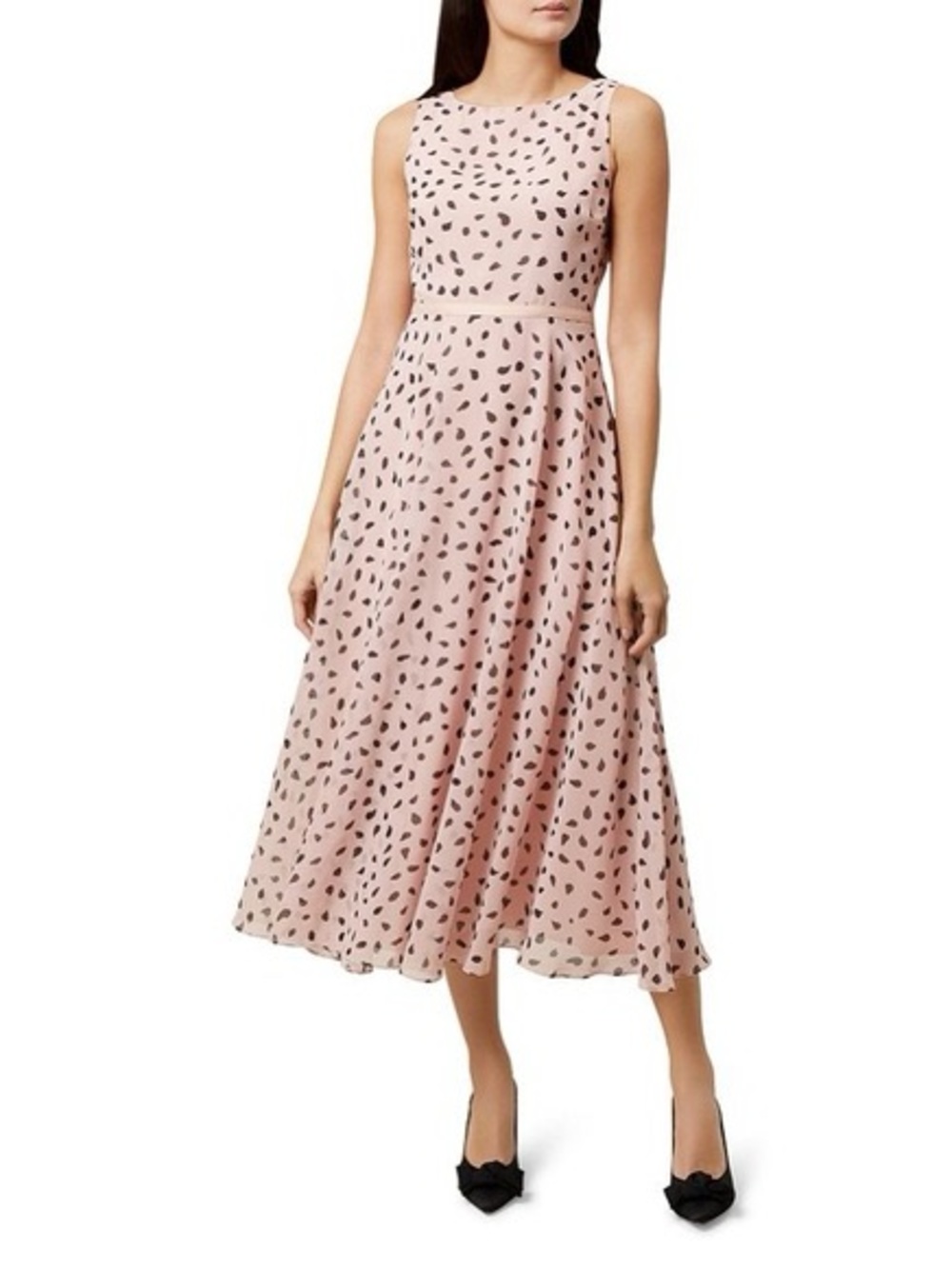 Hobbs London Sleeveless Spotted Midi Dress - Pink & Black | Size 8 - Picture 2 of 9